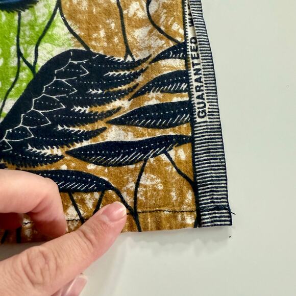 VTG Cotton 66" x 44" Cotton Peacock Guaranteed Wax Print Fabric Tan Blue Green - Picture 6 of 8